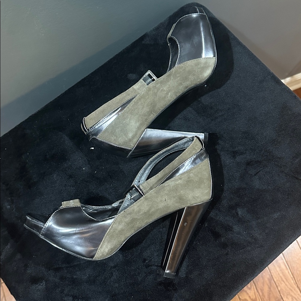 Stylish Black and Silver Peep Toe Heels